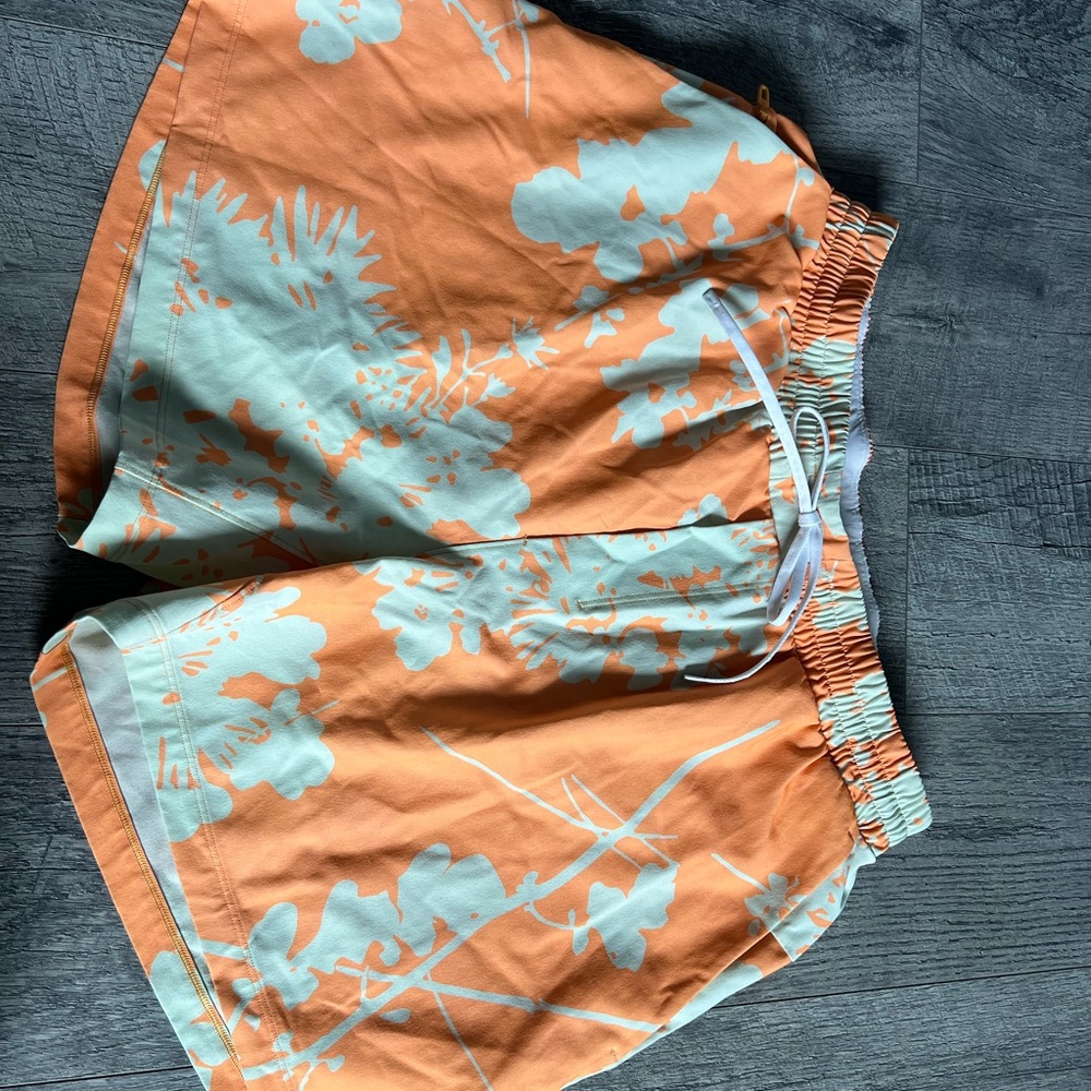 Lululemon: Orange and White Swim Shorts with liner!